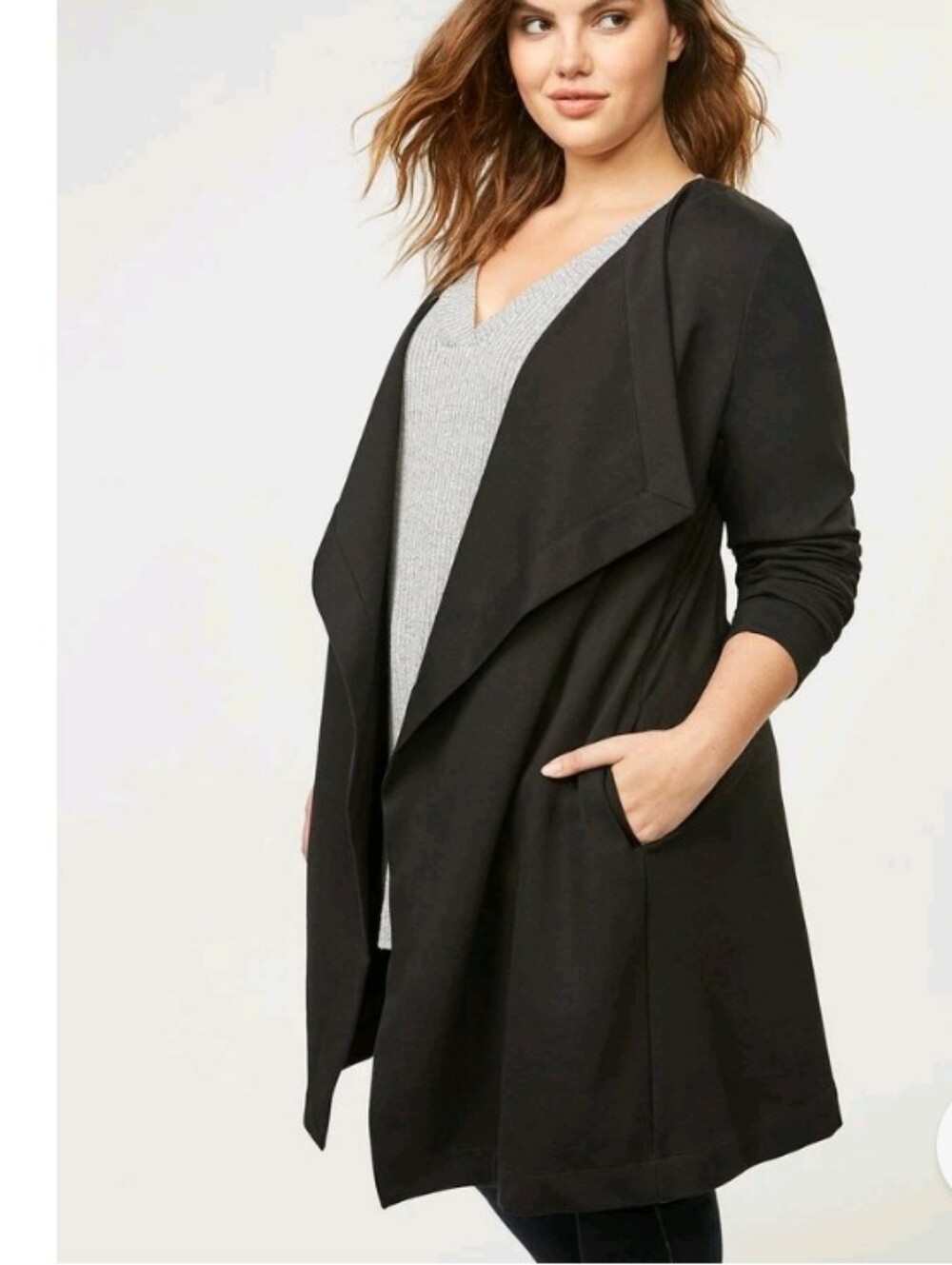 Lane Bryant Cascading Over Dress Coat Sz 22 24 NAVY